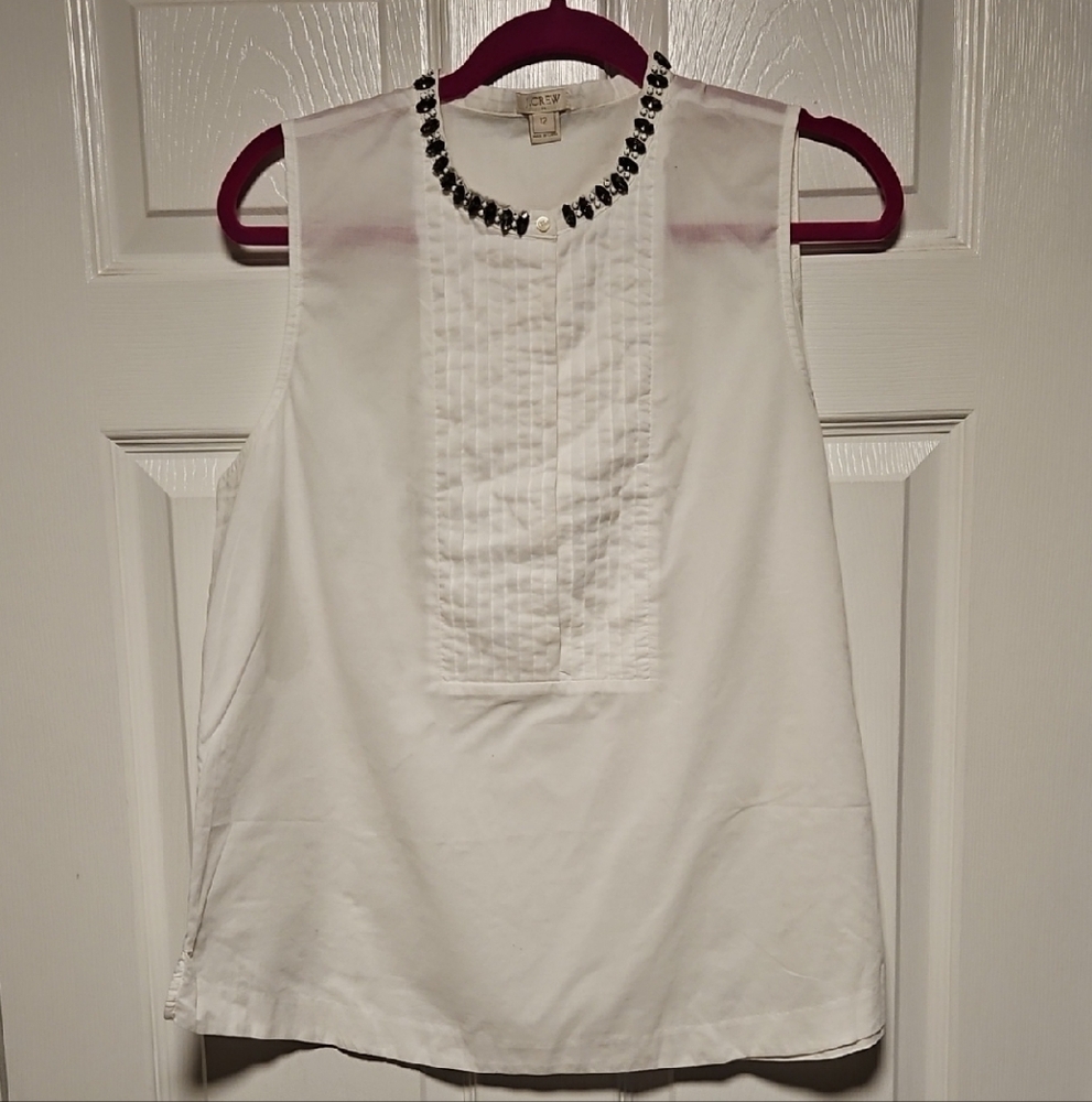 J. Crew Jeweled Neck Tuxedo Blouse